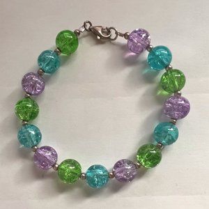 Acrylic Multi Colored Plastic Ball Beaded 925 Silver Lobster Clasp Bracelet